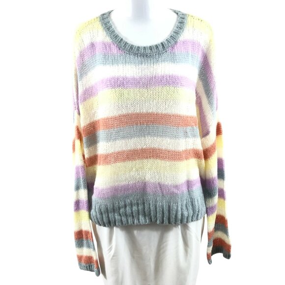 Wild Fable Womens Sweater Loose Open Knit Crew Neck Pastel Stripe Size L - Picture 1 of 5